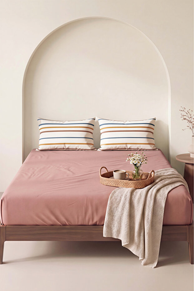 Powder Brown Aren Double Flat Sheet Set - 3 Pieces