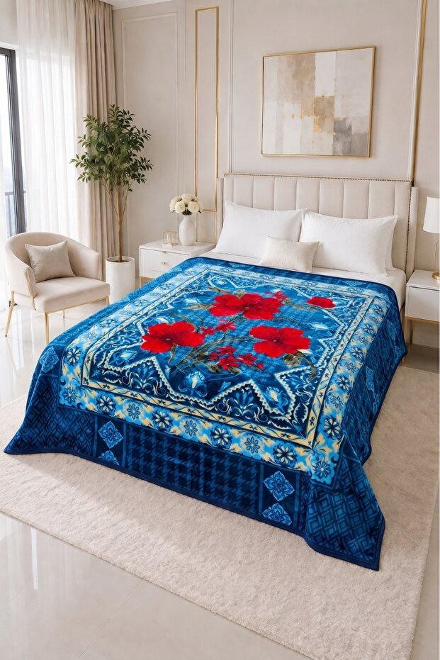 Osotto Double Layer Embossed Blanket | 220X240 cm | 4.5 kg | Thick & Soft Sapphire Bloo