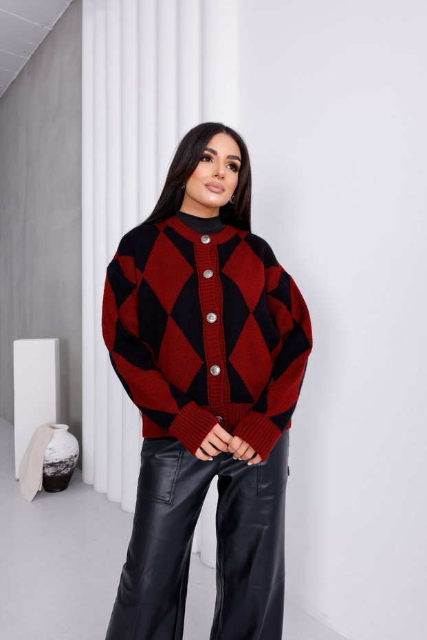 Diamond Patterned Buttoned Cardigan
