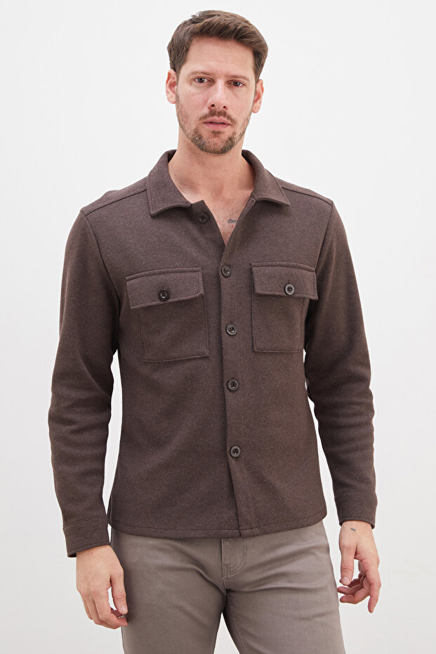 Buttoned Double Pocket Pique Fabric Shirt