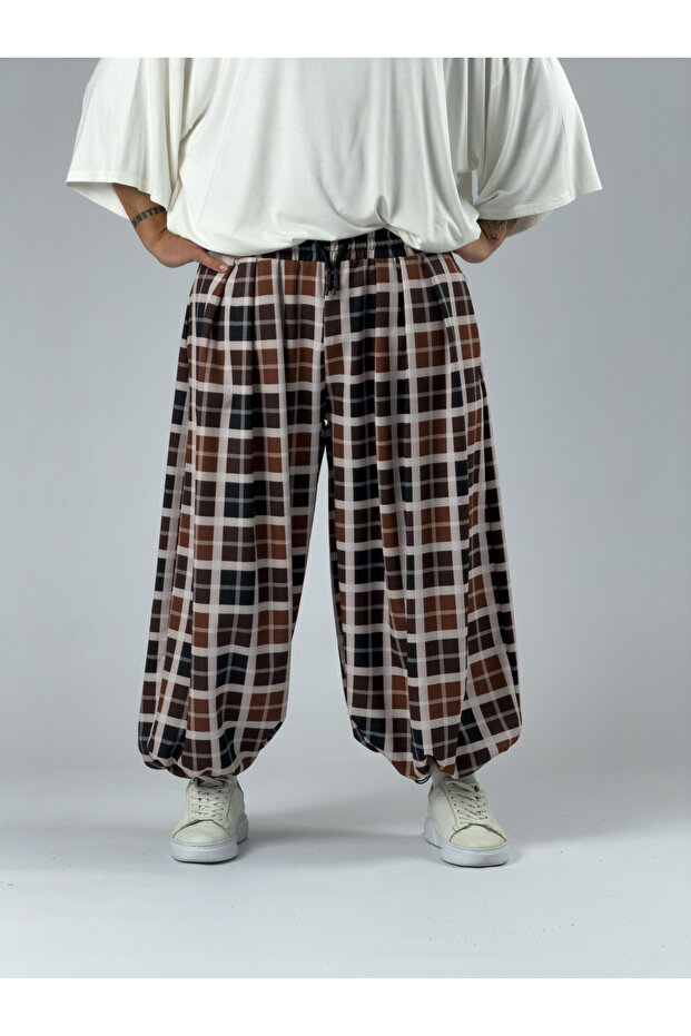 Plaid Adjustable Leg Super Oversize Men's Trousers Coc3378
