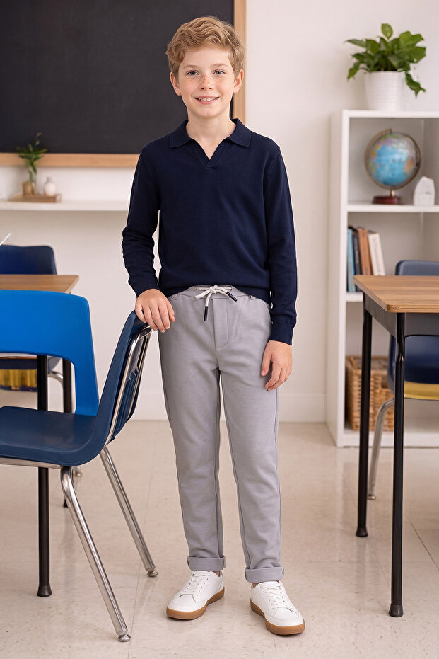 Double Leg Boy's Trousers with Tie Waist