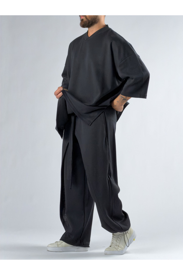 Belted Men's Black Suit Coc3384