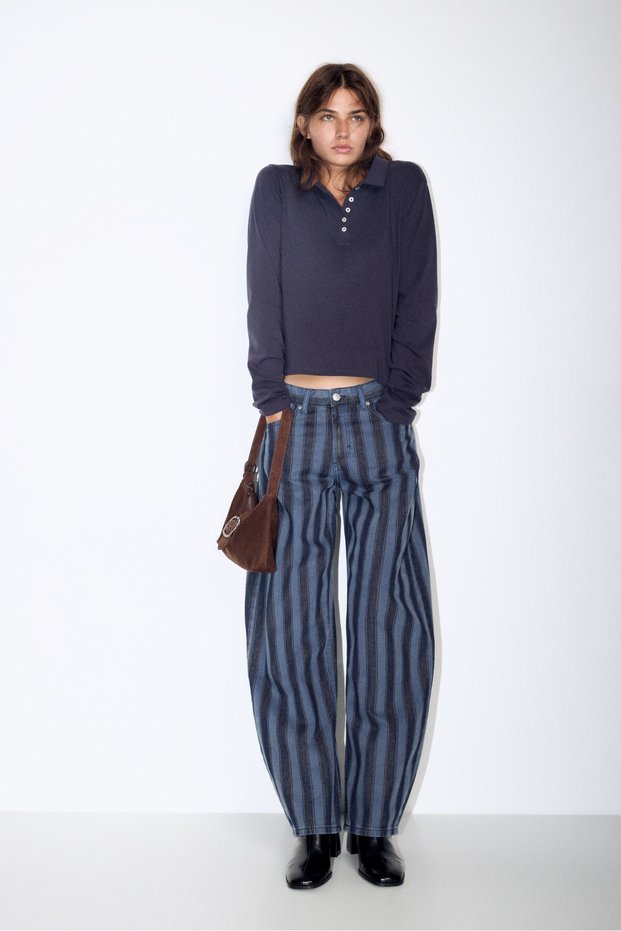 Çizgili barrel fit jean