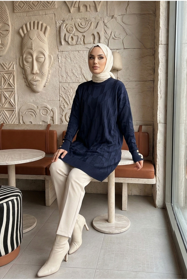Women's Mercerized Jacquard Long Knitwear Tunic