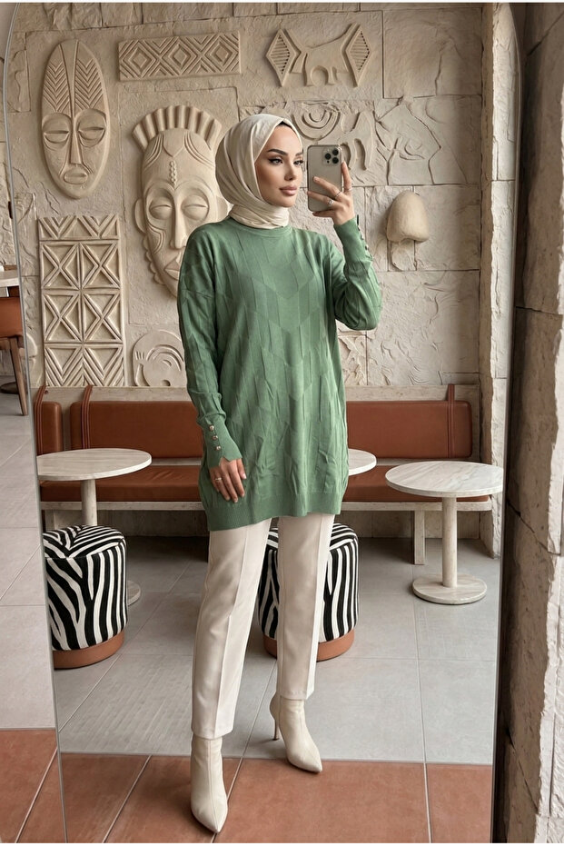 Women's Mercerized Jacquard Long Knitwear Tunic