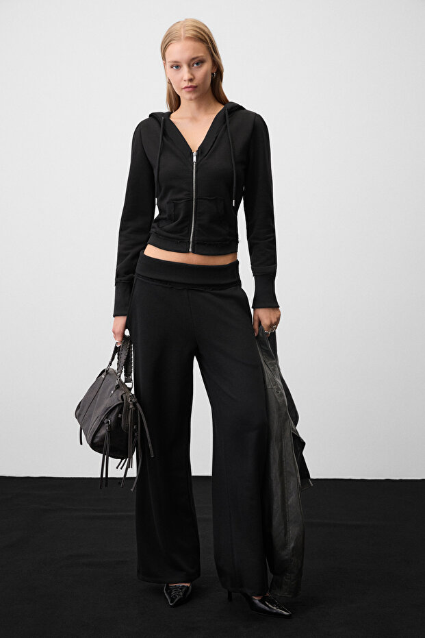 Aven women's hooded and v-neck regular black top and bottom set