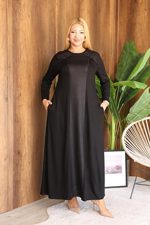 Plus Size Dress with Lace and Stone Detailing