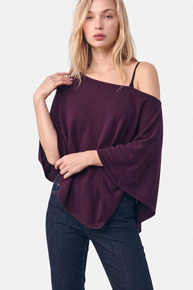 Women's Plum Poncho Shoulder-Cut 97% Cotton Fabric Blouse