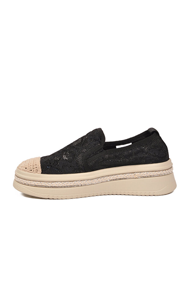 Women's Black Anatomical Sole Straw and Tulle Detailed Stylish Comfortable Casual Shoes B228