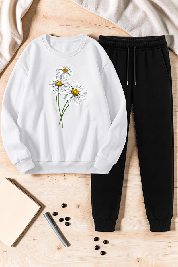 Unisex Minipapatya Printed Crew Neck Sweatshirt - 2-Piece Tracksuit Set