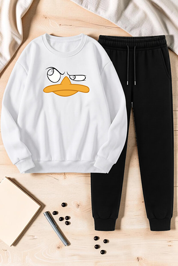 Unisex Duffy Printed Crew Neck Sweatshirt - 2-Piece Tracksuit Set