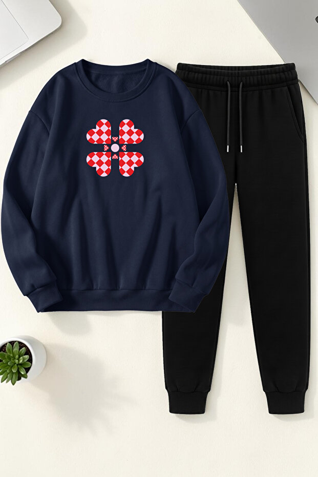 Unisex Yoncakalp Printed Crew Neck Sweatshirt - 2-Piece Tracksuit Set