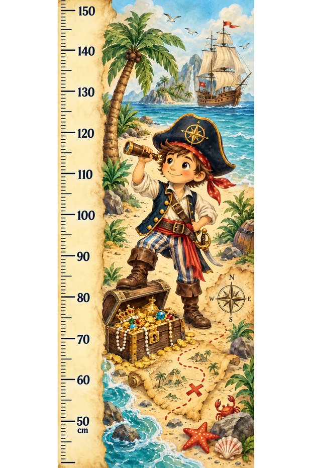 Pirate Themed Children's Height Measuring Wall Sticker – 50–150 cm Self-Adhesive Decoration
