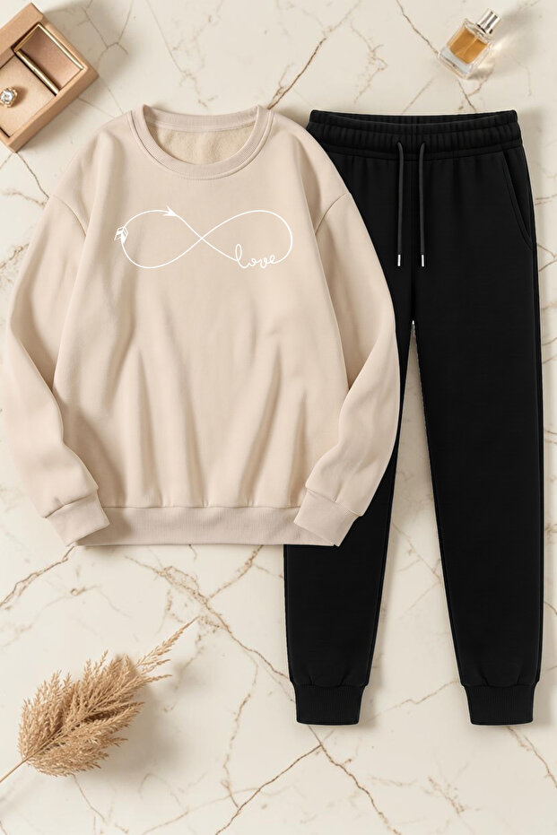 Unisex Infinite Love Printed Crew Neck Sweatshirt - 2-Piece Tracksuit Set