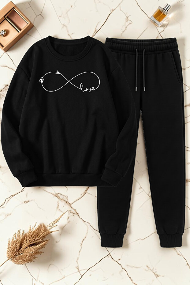 Unisex Infinite Love Printed Crew Neck Sweatshirt - 2-Piece Tracksuit Set