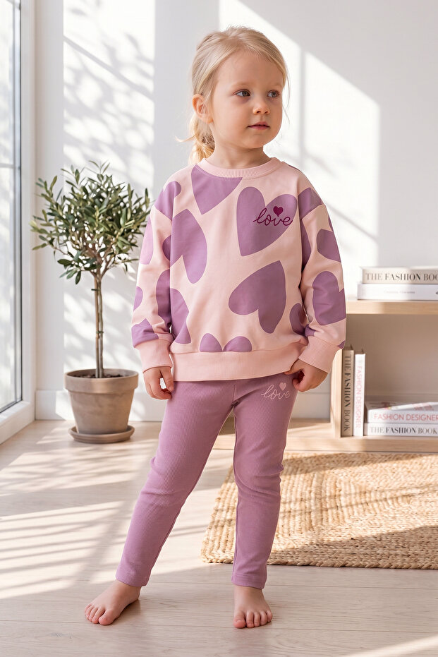 Heart Patterned 2 Thread Girls' Double Tights Set