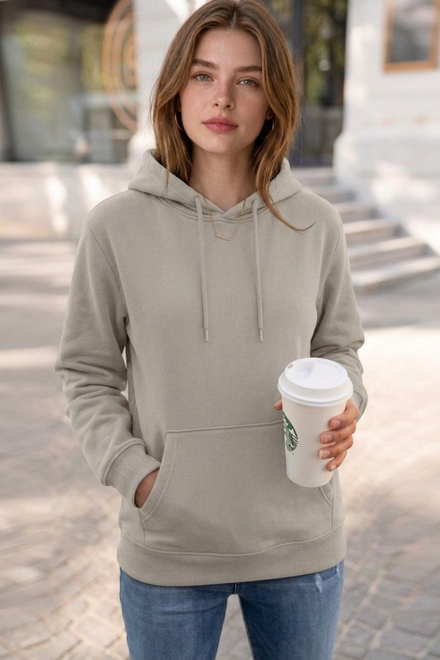 Women's Stone Winter 3-Strand Fleece Hooded Oversize Sweatshirt with Kangaroo Pocket