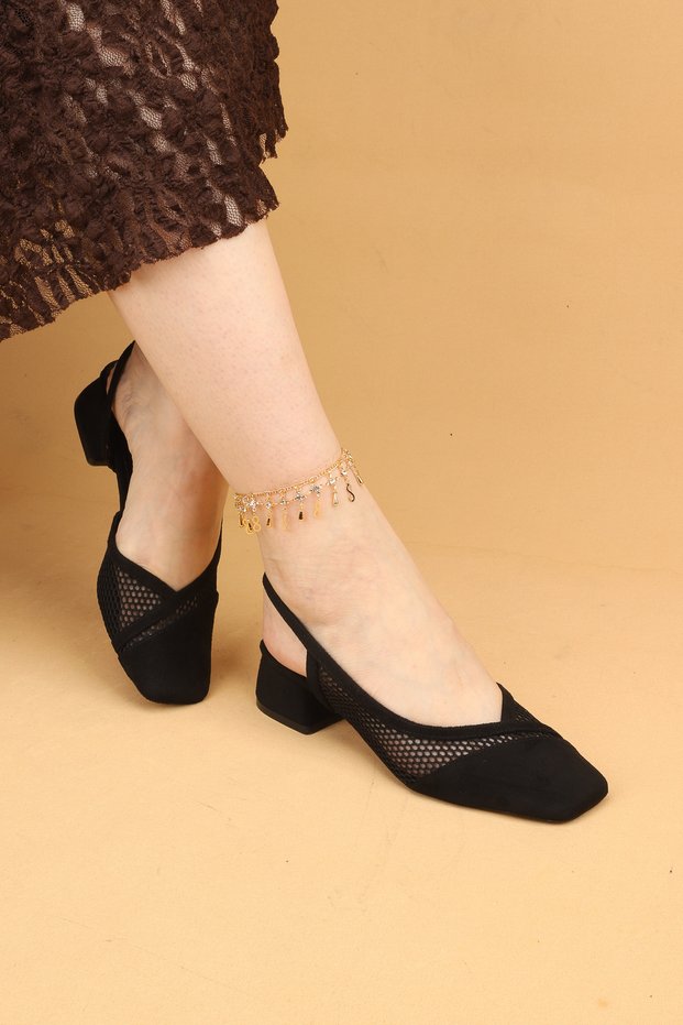 Women's Thick Heeled Lace Detailed Evening Dress Shoes Heeled Shoes