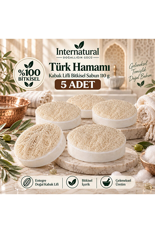 Internatural Turkish Bath Pumpkin Fiber Herbal Soap 5-Pack (5 X 110 g)