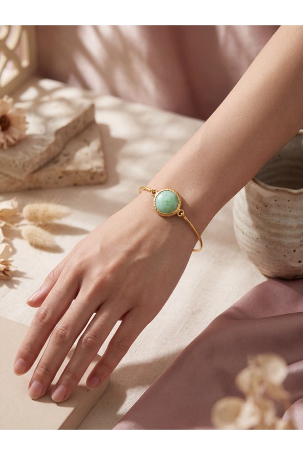 Mint Green Natural Stone Detailed Gold Color Women's Bracelet