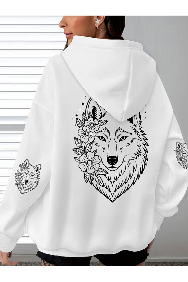 Unisex Sleeve Printed Hooded Kangaroo Pocket Comfortable Fit Regular Cut Sweatshirt