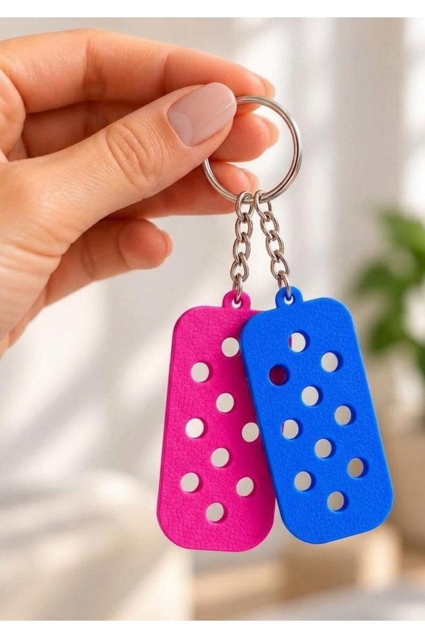 Pink and Blue Special Design Keychain Set of 2 Perforated Model Bag Ornament Gift Accessory