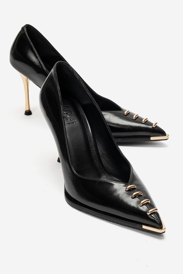 Molino Black Gold Metal Detailed Women's Heeled Shoes