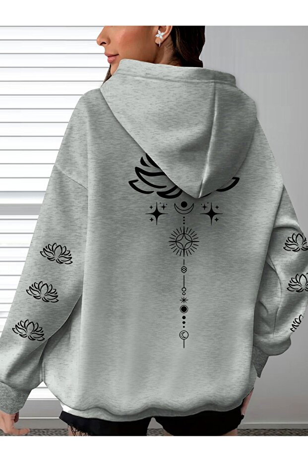 Unisex Sleeve Printed Hooded Kangaroo Pocket Comfortable Fit Regular Cut Sweatshirt