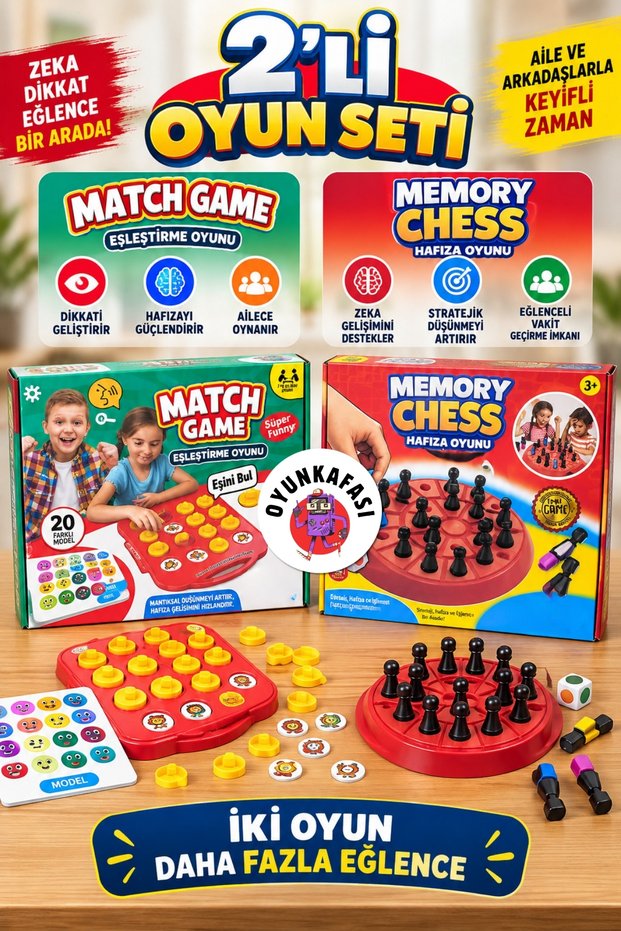 Set of 2 Match Game Matching Game and Memory Chess Memory Game Set of 2 – Children's Attention Intelligence and Memory Game
