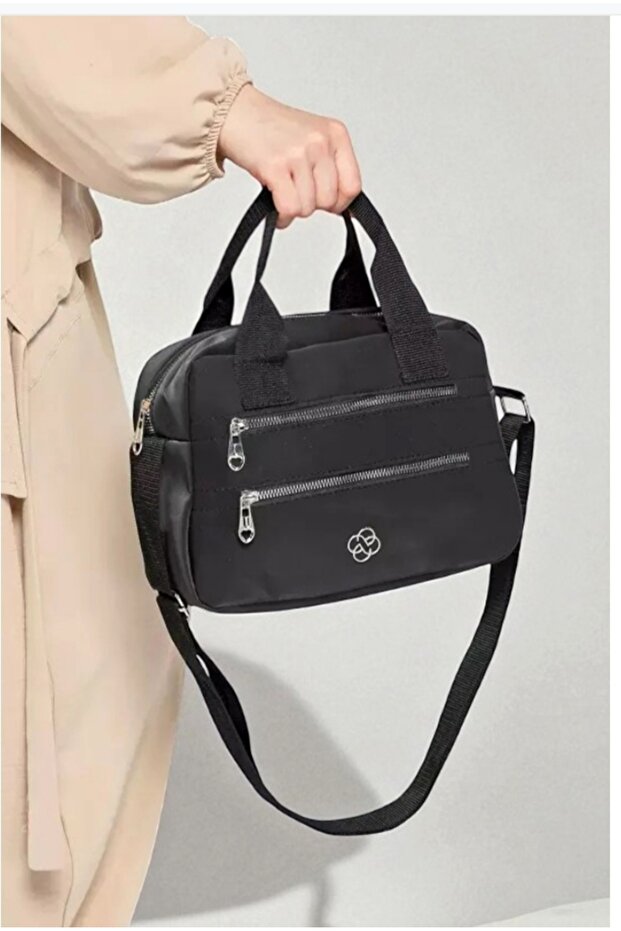 Women's Black 3-Compartment Cross Shoulder Bag