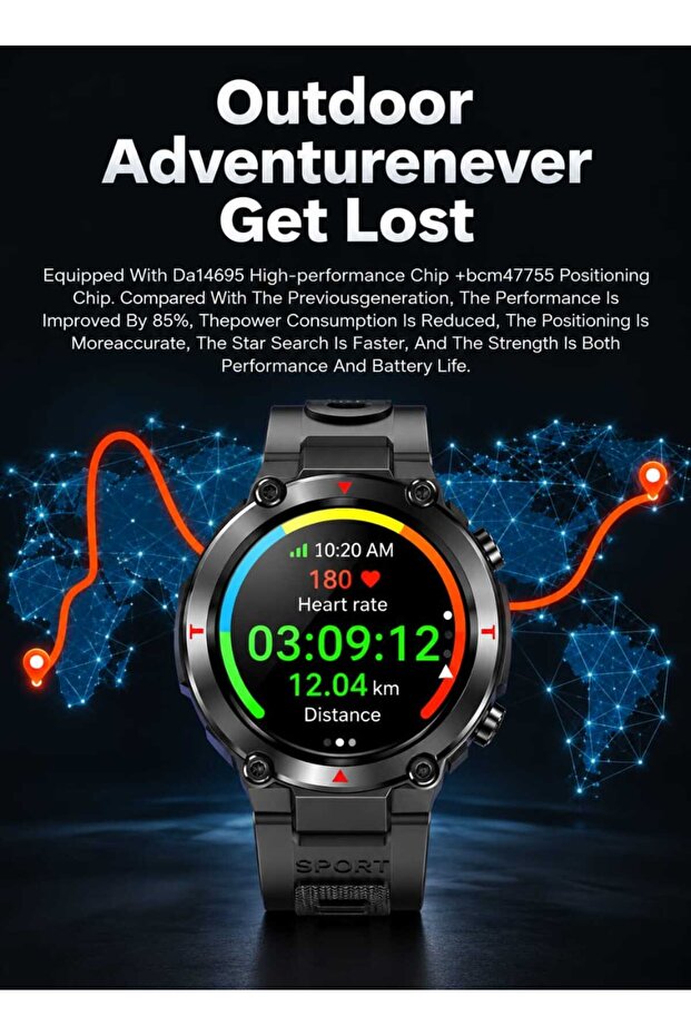 ساعة نافي آر الذكية بنظام تحديد المواقع العالمي (GPS) بشاشة AMOLED عالية الدقة مقاس 1.32 بوصة ومقاومة للماء حتى 5ATM باللون الأسود
