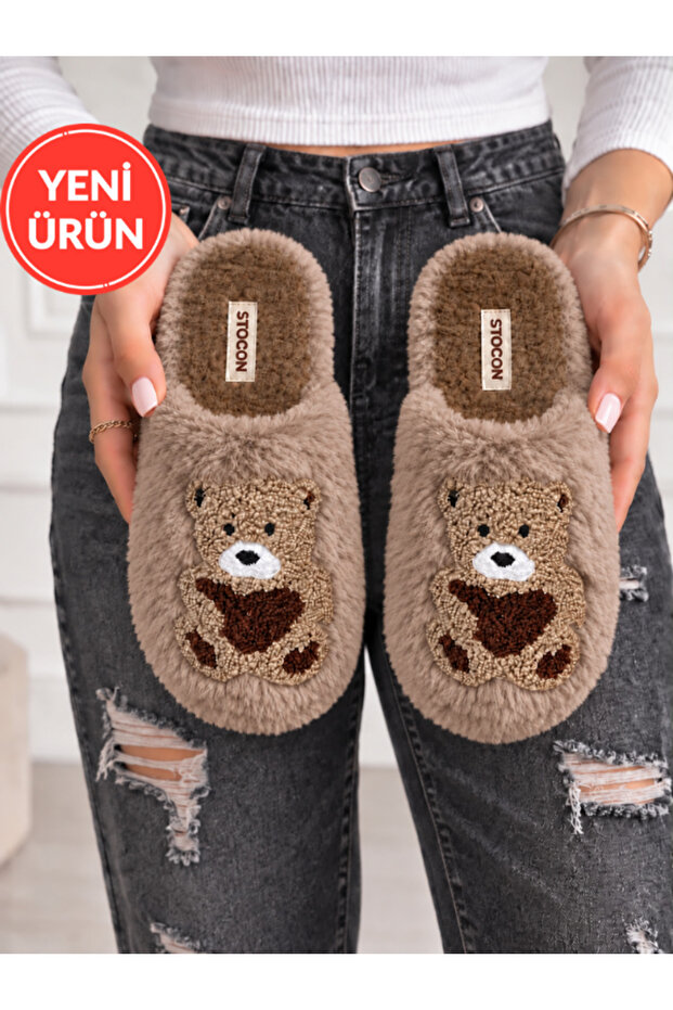 Cute Teddy Bear Figured Plush Home Slippers Soft Sole Winter Home Slippers Dowry Slippers Gift Stc1350