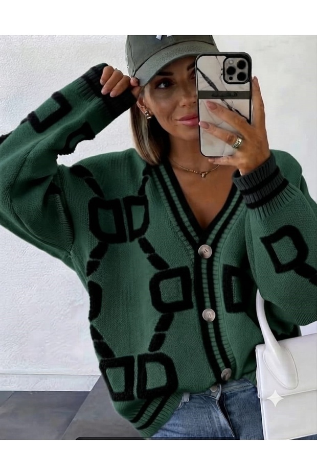 Women's Knitwear Cardigan Oversized Self-Patterned V-Neck