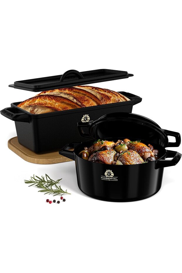 Cast Iron Bread Mold and Enamel Casserole Set