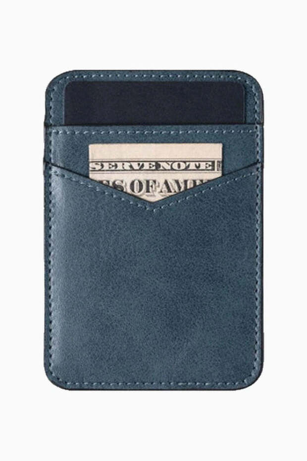 Leather Phone Back Adhesive Card Holder - Blue
