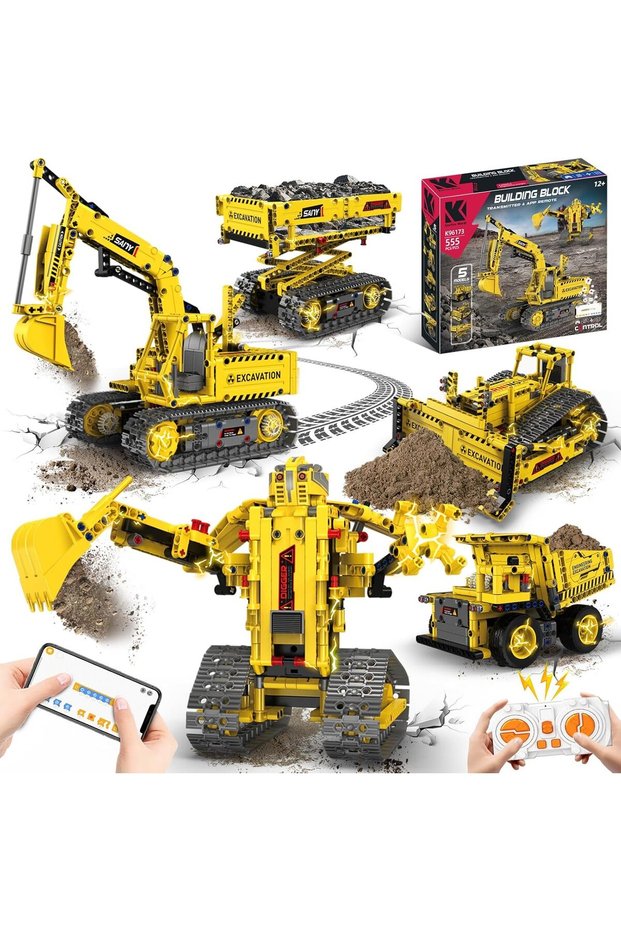Technik Remote Control 5 in 1 Robot Toy, Digger, Bulldozer and Forklift