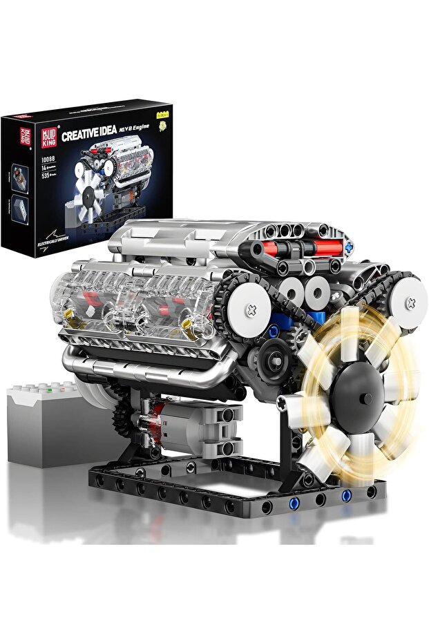Technic V8 Engine Model, 535 Parts, Transparent Functional Building Blocks Kit