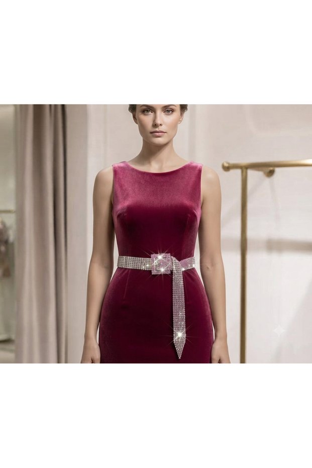 8-Row Pink Stone Buckle Belt