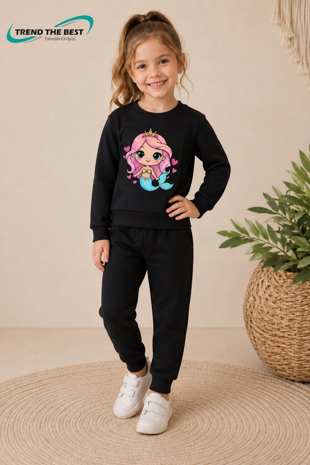 Winter Unisex Black Tracksuit, Black Sweat Top and Bottom Set