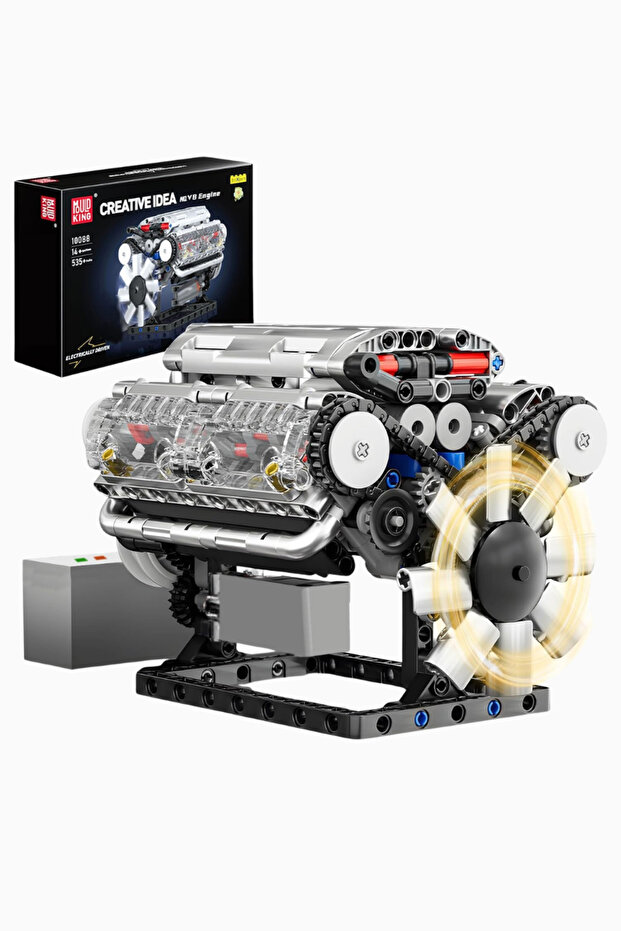 10088 Transparent V8 Engine Model 535 Piece Building Set - Transparent