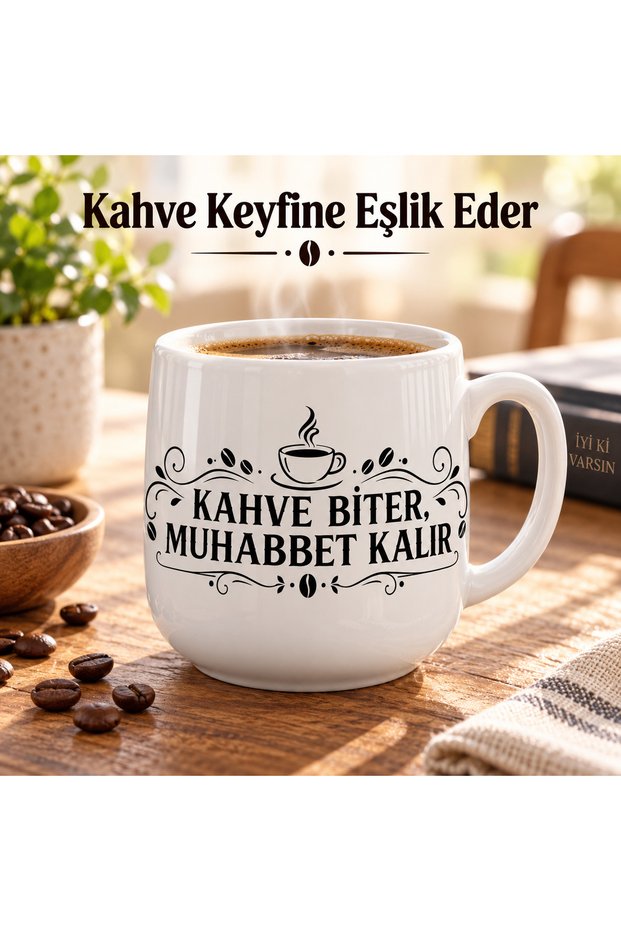 Coffee Ends, Friendship Remains Written Porcelain Mug 300 ml White with Handle Sublimation Printed Coffee Tea Cup Gift