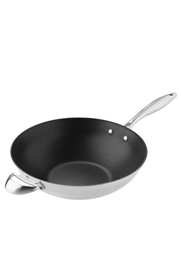 Ctx Wok Pan 32cm, 5-Layer Steel and Aluminum Construction, Induction Compatible