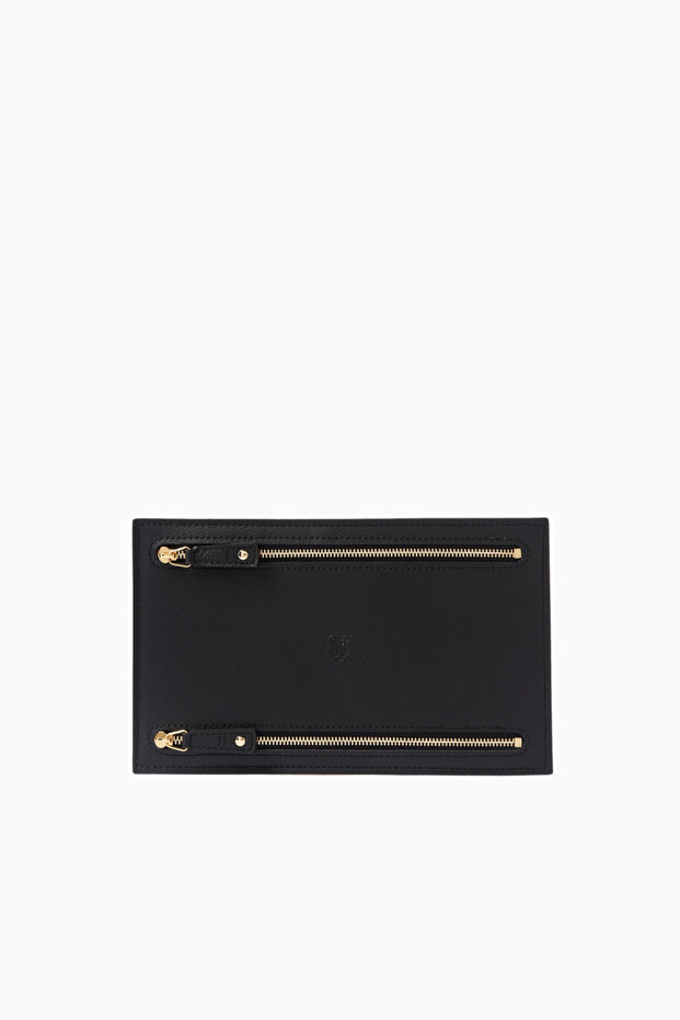 Grained Leather Currency Wallet Double-Sided Leather Unisex Wallet - Black