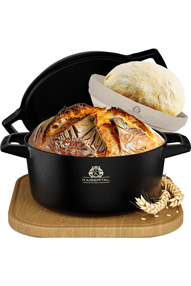 Cast Iron Bread Baking Pot 26cm with Proofing Basket and Lid