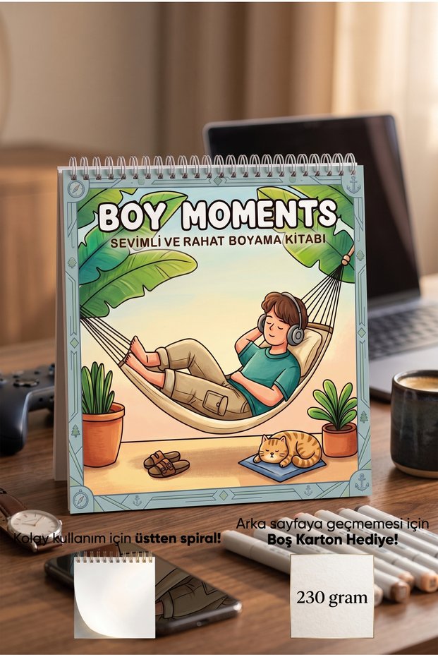 Boy Moments Coloring Book - 21X21 cm Coloring Book / for Children and Adults / Relaxing / Hobby / Stress Relief / Enjoyable Coloring Pages