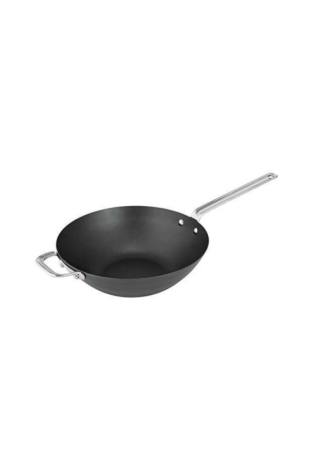 Black Iron Wok Pan, Carbon Steel, Compatible with All Stove Types, 1 Piece