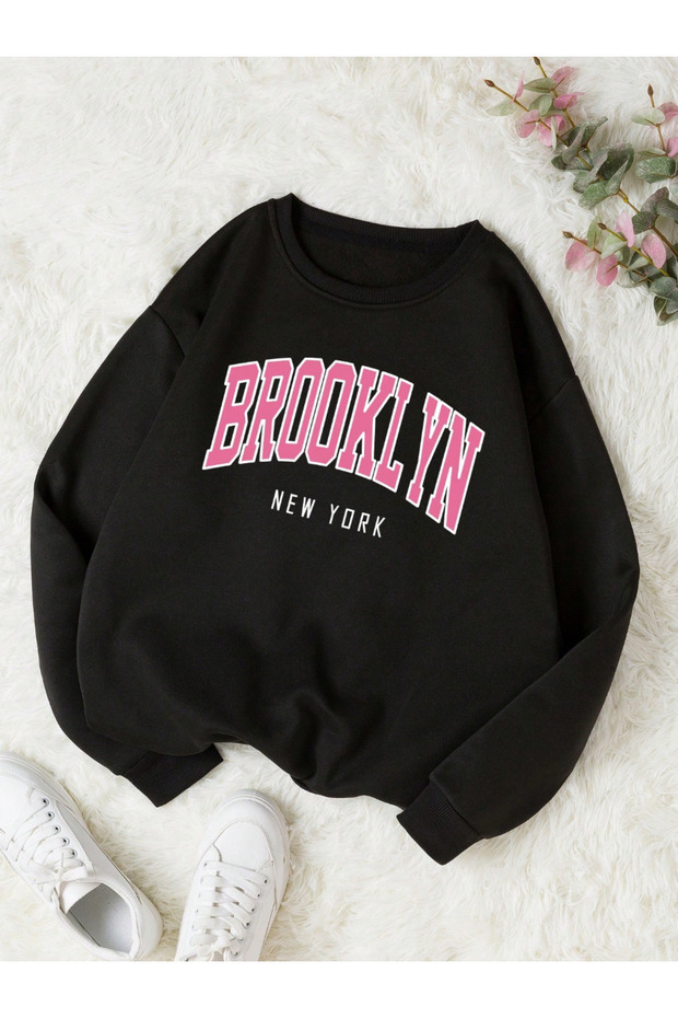 Unisex Men/Women Brooklyn Printed Oversize Cotton Crew Neck Sweatshirt