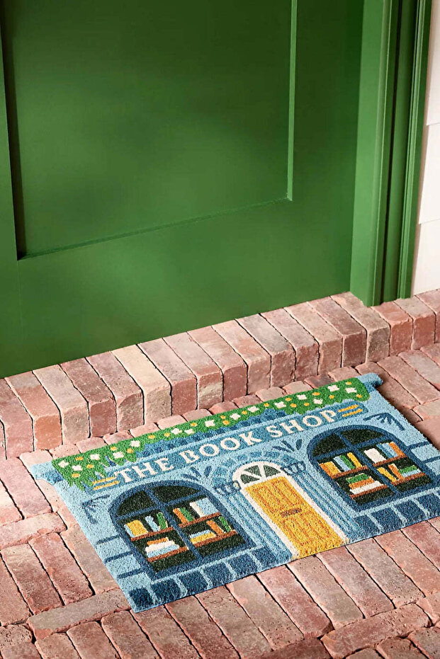 Book Shop Printed Coconut Fiber Mat - Blue