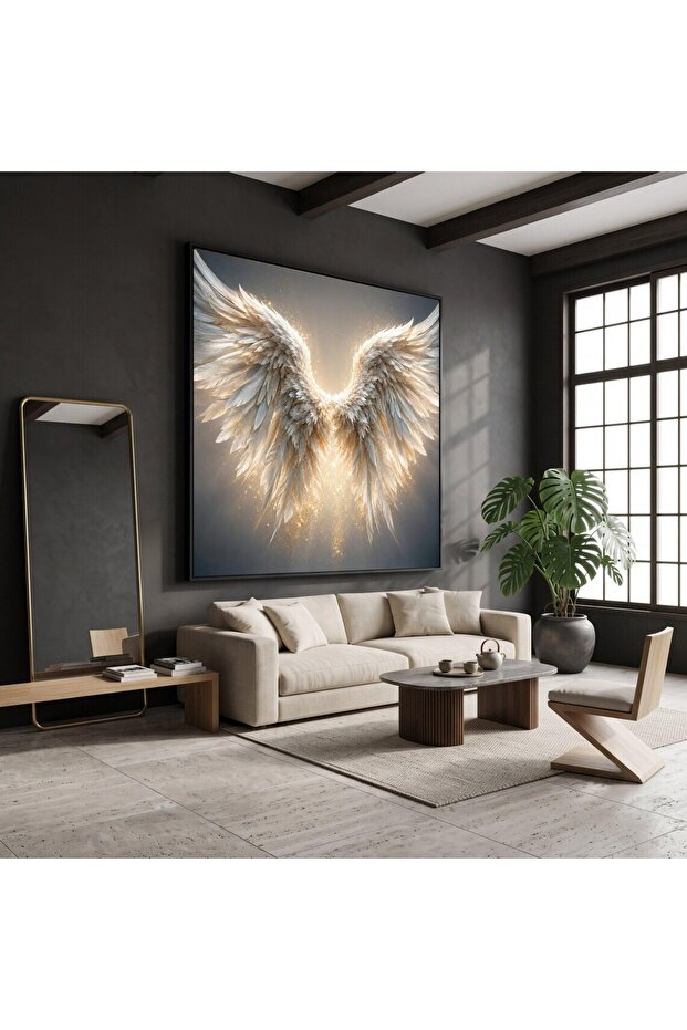 Glowing Angel Wings Canvas Print, White Feather Wall Art, Spiritual Home Accent 40x60 Gallery Wrapped